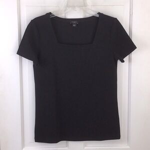 Ann Taylor Black Short Sleeve Square Neck Tee
